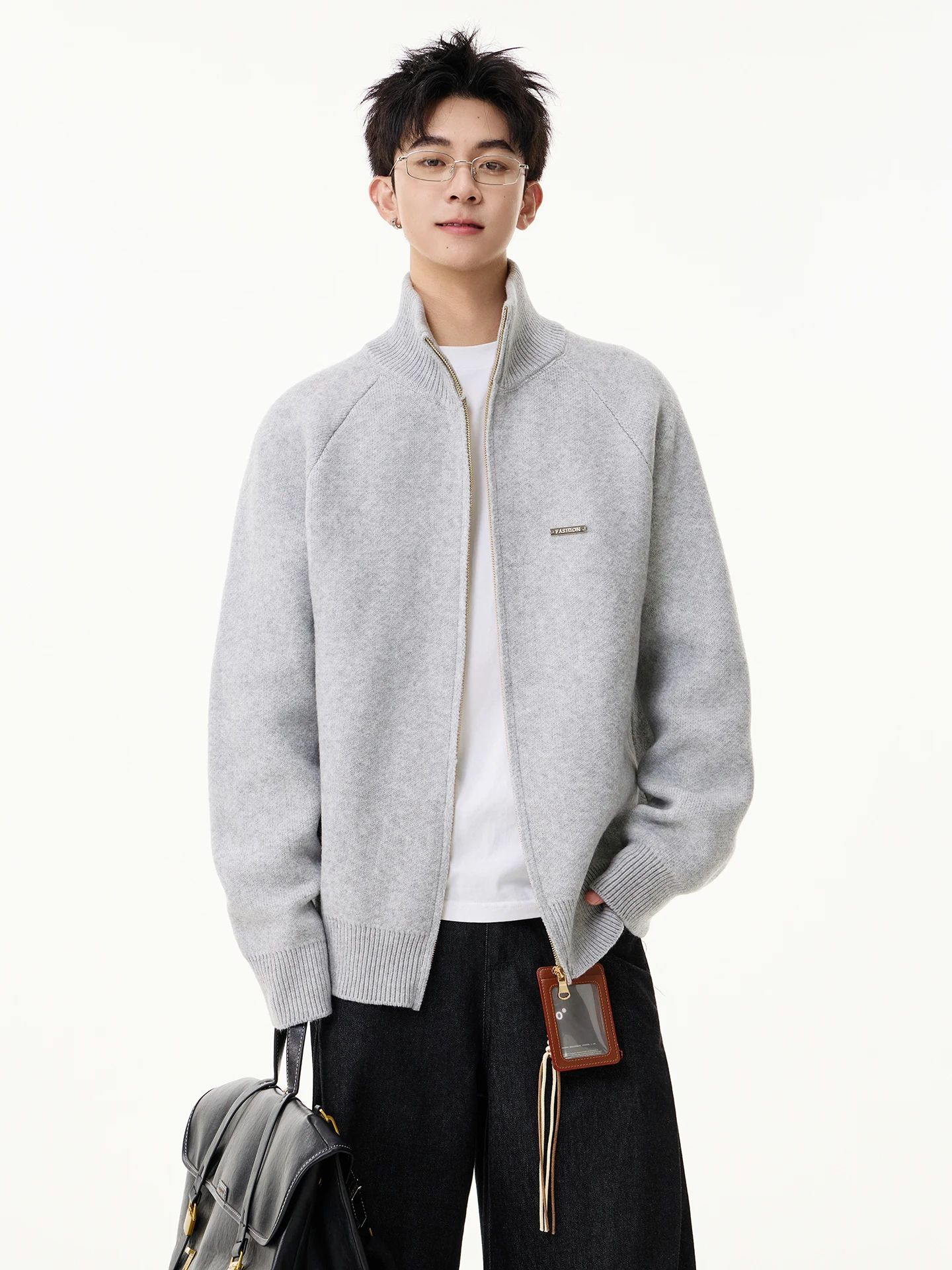 

American Sle Cleanfit Knitted Open Cardigan Men's Loose Fit Stand Collar Lazy Sle Winter Outerwear Casual Faion