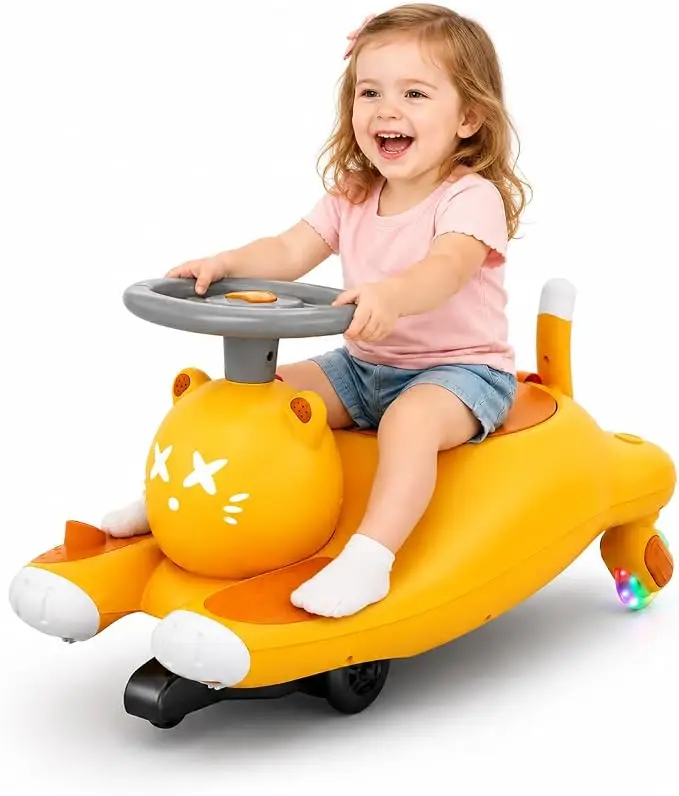 Electric Wiggle Car for Kids, 2-in-1 Ride On Swing Car with Pedal, 360 Degree Steering, 2 Speeds, Bluetooth, Flashing Wheels, Anti-Tip Design, Rechargeable Battery