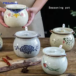 Ceramic Flavor Pot Set With Cover Kitchen Condiment Jar Of Salt Chili Oil Tank The Pot