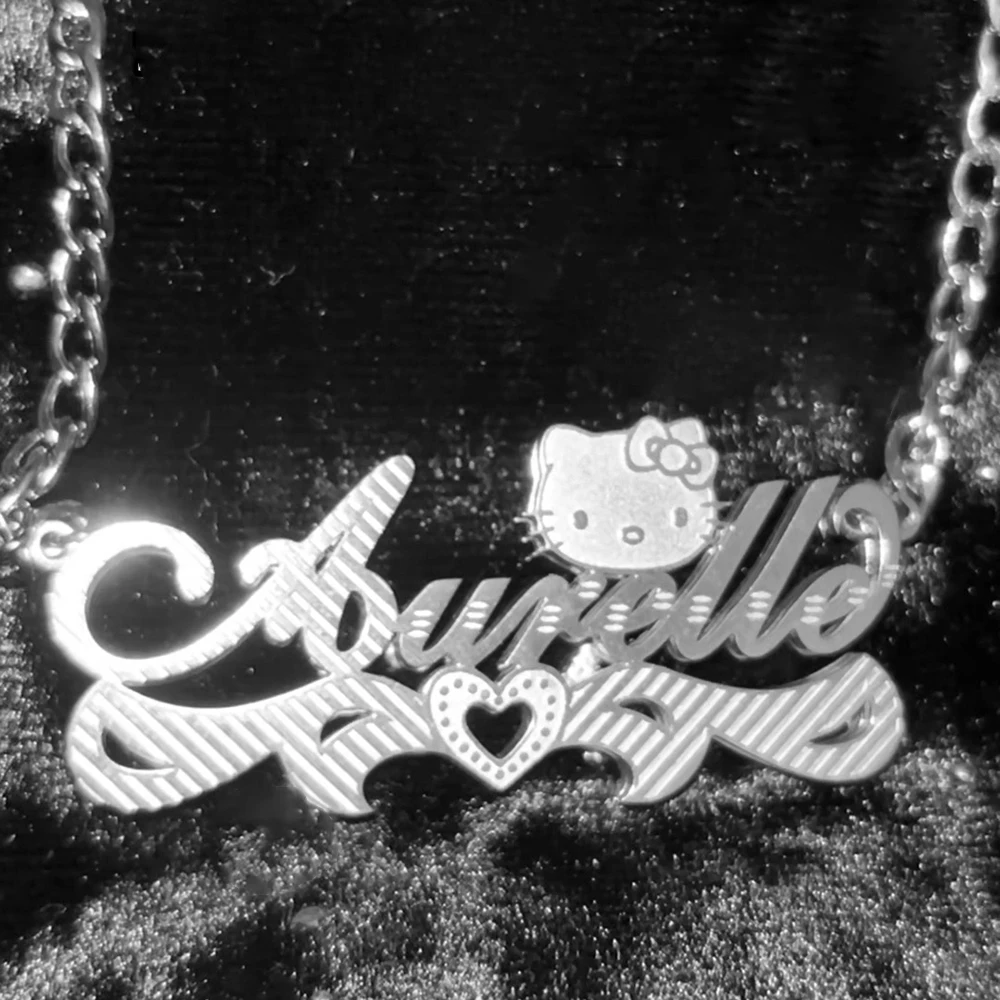 Custom Name Necklace Carve Hello Kitty Heart Personalized Nameplate Pendant Stainless Steel Sanrio Cartoon Jewelry Birthday Gift view 5