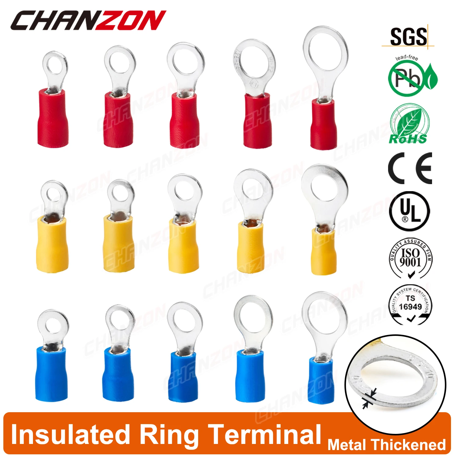 50/100 Uds Rv1.25 Rv2 Rv5 conectores de cable de engarzado de anillo eléctrico terminales de cableado aislados herramienta de engarzado 22-10Awg