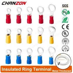 50/100PCS Rv1.25 Rv2 Rv5 Electrical Ring Crimp Wire Connectors Insulated Wiring Terminals Crimping Tool 22-10Awg Red Blue Yellow