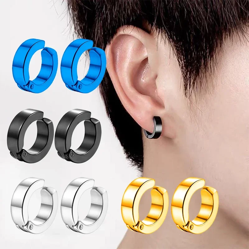 1 pair Fashion Ear Clip Non Piercing Earrings Fake Earrings for Men Circle Round Earring Punk Rock Style Jewelry Gift