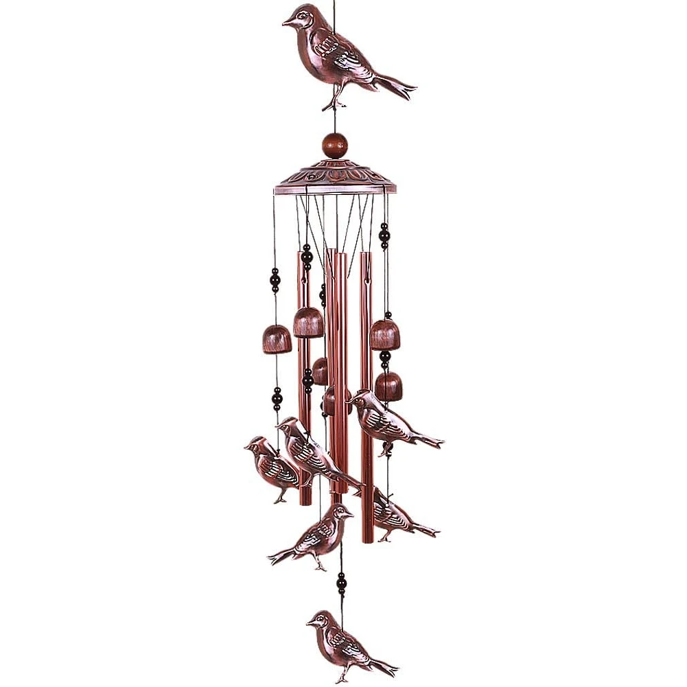 Bird Wind Chimes Waterproof Metal Wind Bells with 4 Aluminum Tubes 6 Bells Romantic Wind Chime for Home