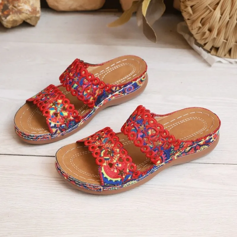 

Women's Ethnic Style Embroidered Slide Sandals Comfort Wedge Platform Slippers Summer Casual Shoes