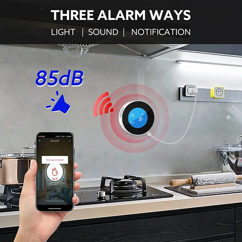 Versione WiFi Home Kitchen Safety Expert Tuya App sensore di allarme perdite di Gas naturale Display LCD sirena sonora rilevatore di Gas combustibile