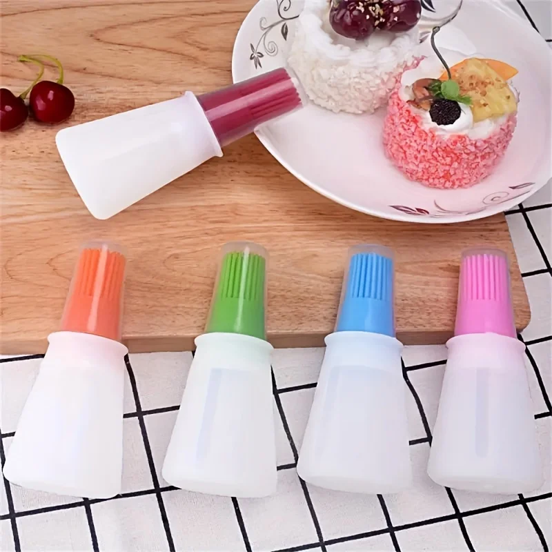 1pc Random color Silicone Oil Bottle with Lid, High Temperature Resistant Brush, Barbecue Baking Brush, Bbq Oil Control Brush