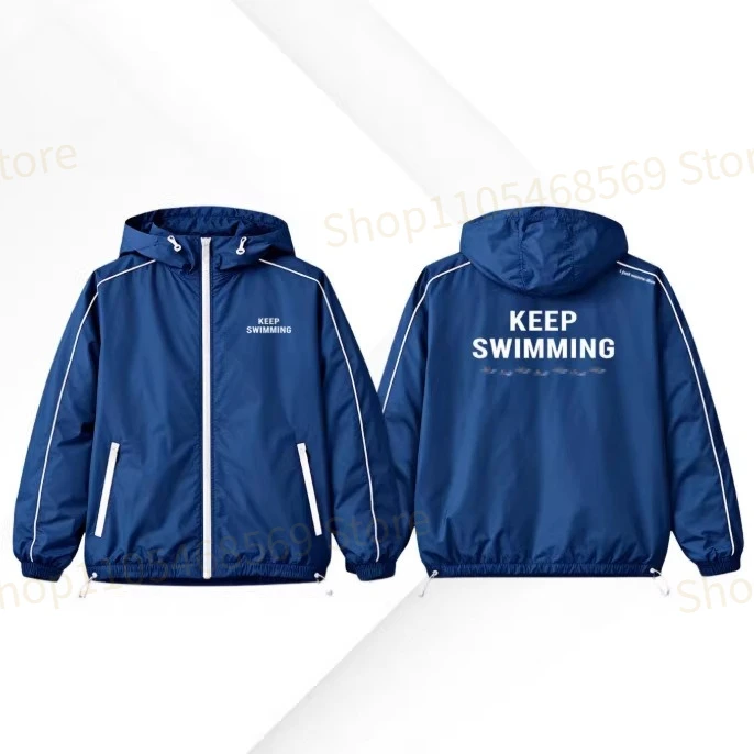 Men Keep Swimming Jacket Outerwear Windproof Long Sleeve Knot Zipper Outdoor Activities