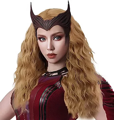 Wanda Vision Long Wavy Cosplay Wig Scarlet Witch Heat Resistant Synthetic Hair Perucas Cosplay Wigs