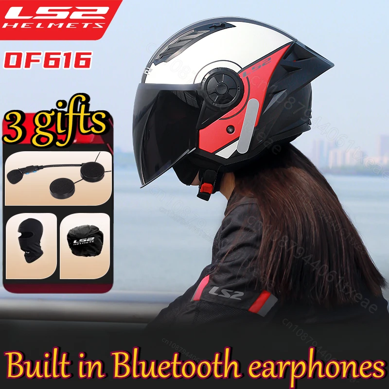 LS2 motorcycle half helmet with Bluetooth for men women commuting electric bike helmet OF616 motorcycle helmet moto accessories