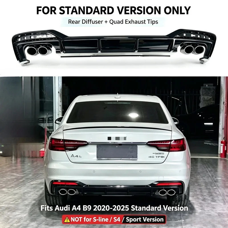 Heckdiffusor mit vier Auspuffblenden A4 B9 Standardversion 2020-2025 Upgrade S4-Stil Heckstoßstangenlippe Karosserie-Kit