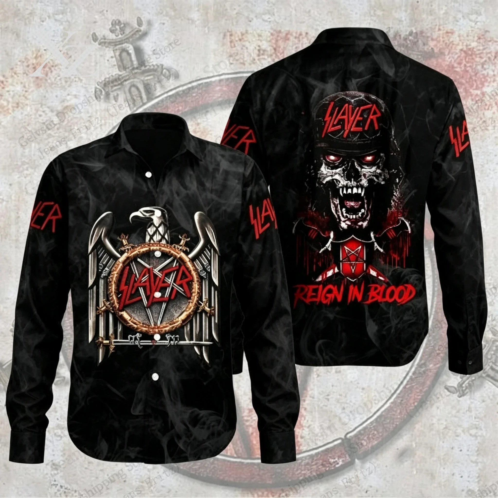 Long Sleeve Metal Rock Band Slayer Shirt Slayer South of Heaven 3d Hawaiian Shirt Men Women Fashion Single-breasted Blouse Skull