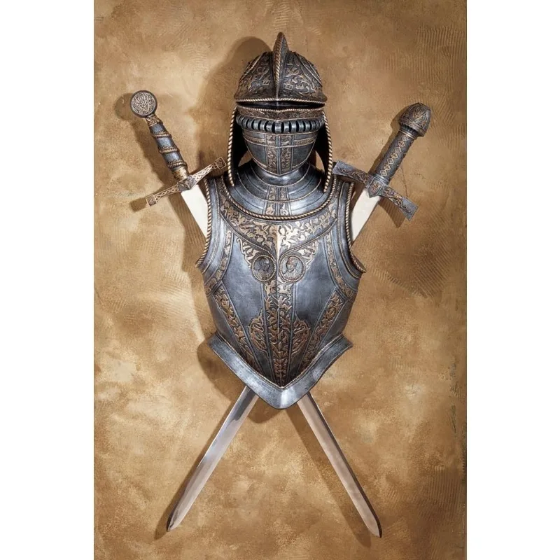 Nunsmere Hall 16th Century Battle Armor Medieval Wall Sculpture with Removable Display Swords, 32 Inch, Pewter，home.