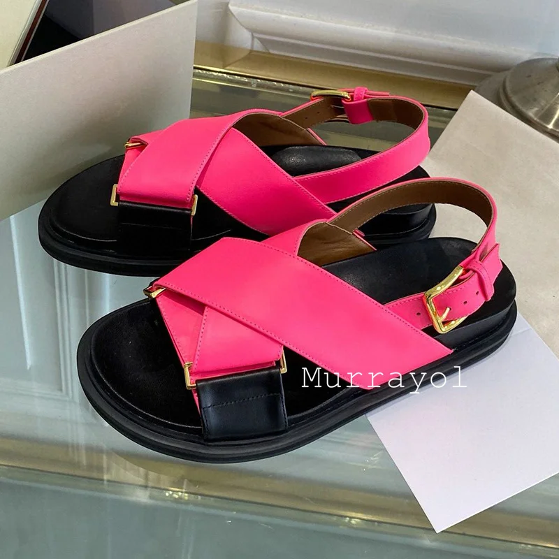 Echtes Leder Zurück Strap Flache Sandalen Frauen Offene spitze Kreuz Design Mischfarben Sandalen Sommer Urlaub Schuhe Gladiator