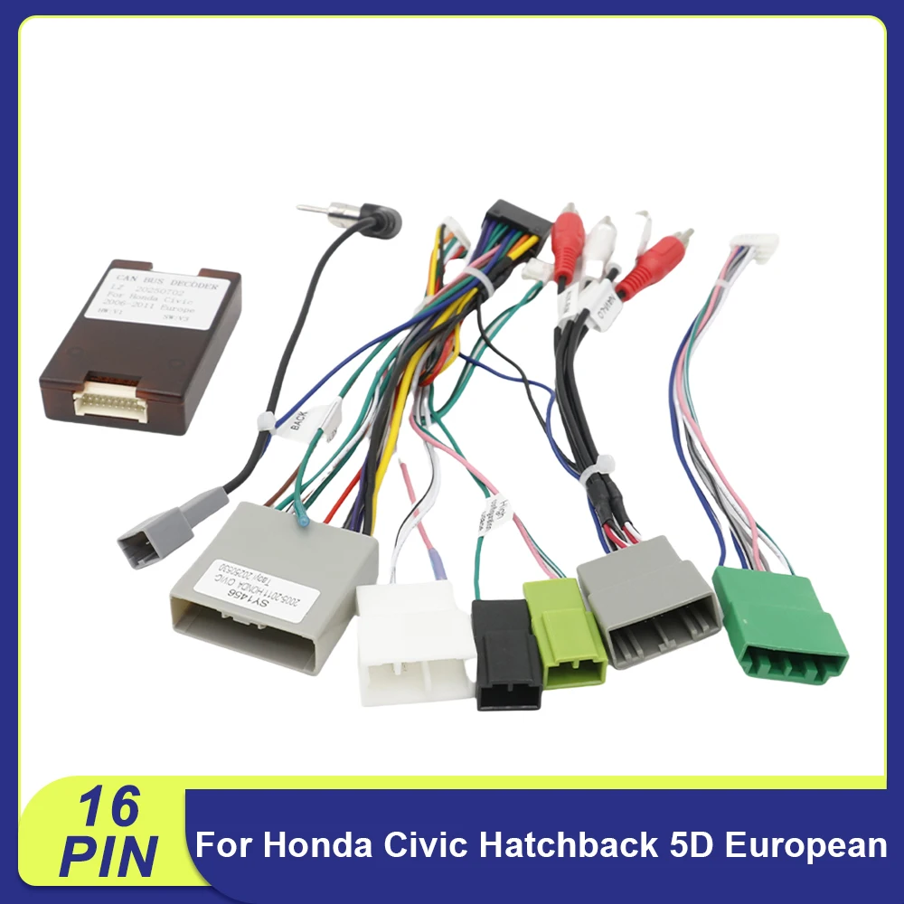 16PIN Wiring Harness Adapter with Canbus Box Decoder For Honda Civic Hatchback 5D European Version Android Radio Power Cable