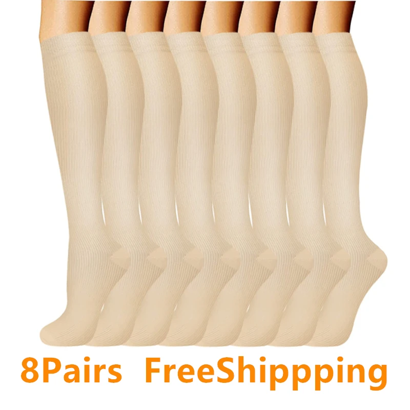 

8 Pairs Compression Stocking Women Men Knee High 30 MmHg Pregnant Edema Diabetes Varicose Veins Running Travel Sport Plus Size