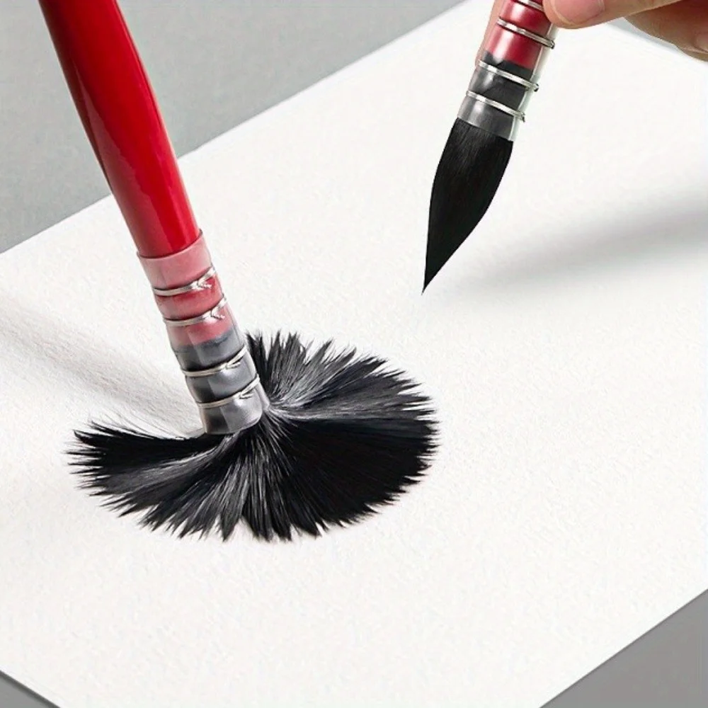 فرشاة ألوان مائية حمراء دهنية مصنوعة من شعر السنجاب لطلاء دائري خشبي مثالي - خط طرف - فرشاة رسم بالألوان المائية