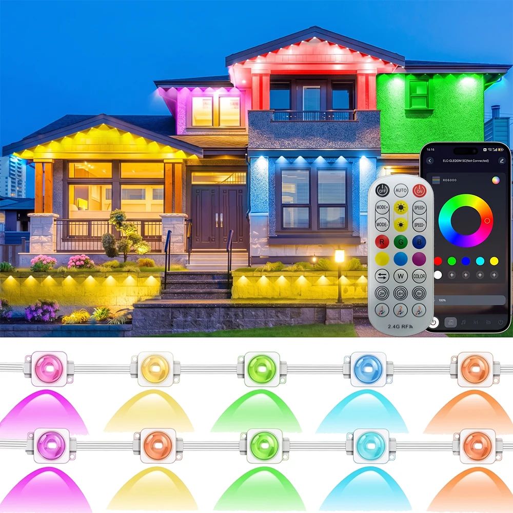 Permanent Outdoor Lights Waterproof with Smart App Control Remote,DIY Scene Modes Music Synchronization Eaves Lights for Garden Decor Deck Christmas