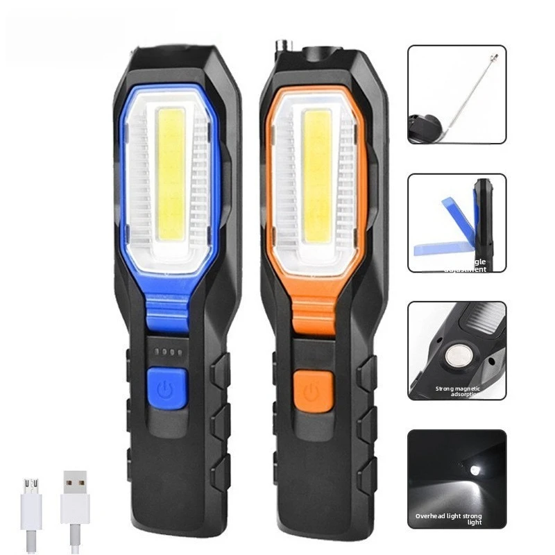 6302 Super Bright LED Work Light, USB Rechargeable Magnetic Flashlight with Hook Anti-Drop for Auto Repair Emergency