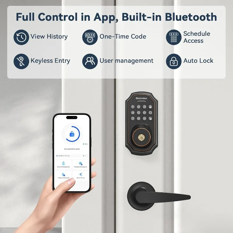 Keyless Entry Door Lock Fingerprint Deadbolt with Lever Handle Set, Fingerprint Smart Door Lock with App Control, Auto