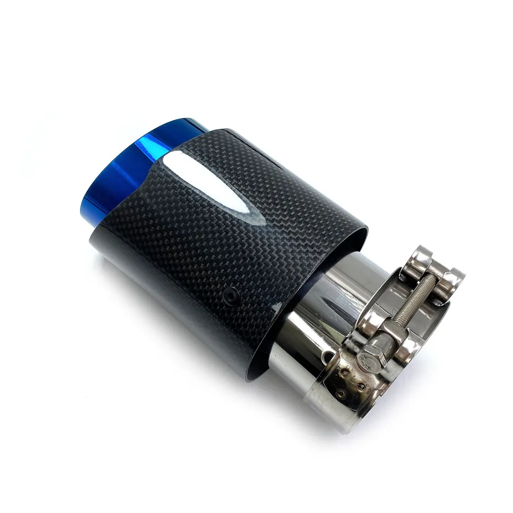 Tubo de escape individual para coche, silenciador de carbono liso y brillante, color azul, para BMW Benz, Audi, Porsche, CX-4, E71, E46, E60, E90, 1