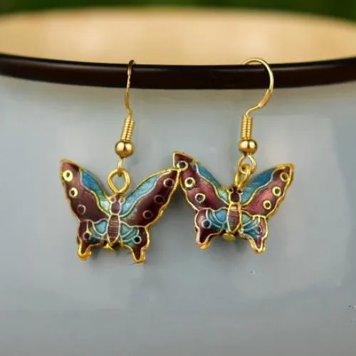 Cute Cloisonne Enamel Butterfly Drop Earrings Women Jewelry Chinese intangible cultural heritage Colorful Insect Accessories