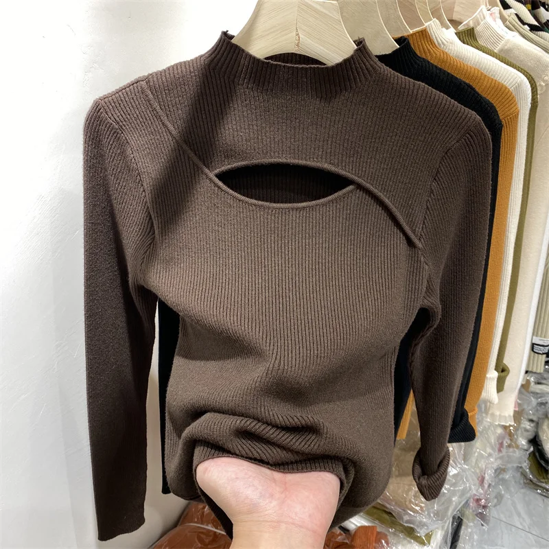 

2025 Autumn Winter Sexy Hollow Out Women Sweaters Slim Vintage Jumper Soft Warm Pull Female Casual Pullover Knitted Sweater Tops