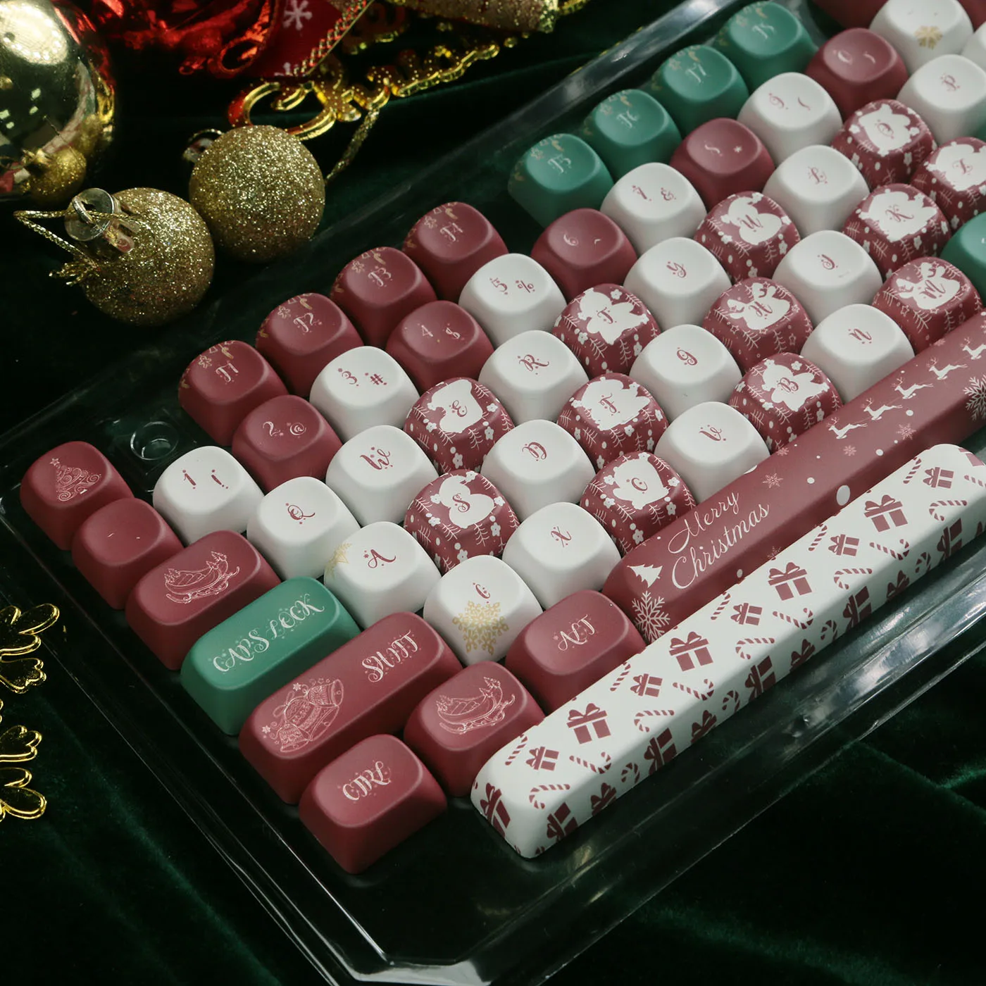 

129 Keys Christmas Themed PBT Keycap MOA Profile Dye Sublimation Cherry MX Keycaps for DIY Mechanical Keyboard Holiday Gift