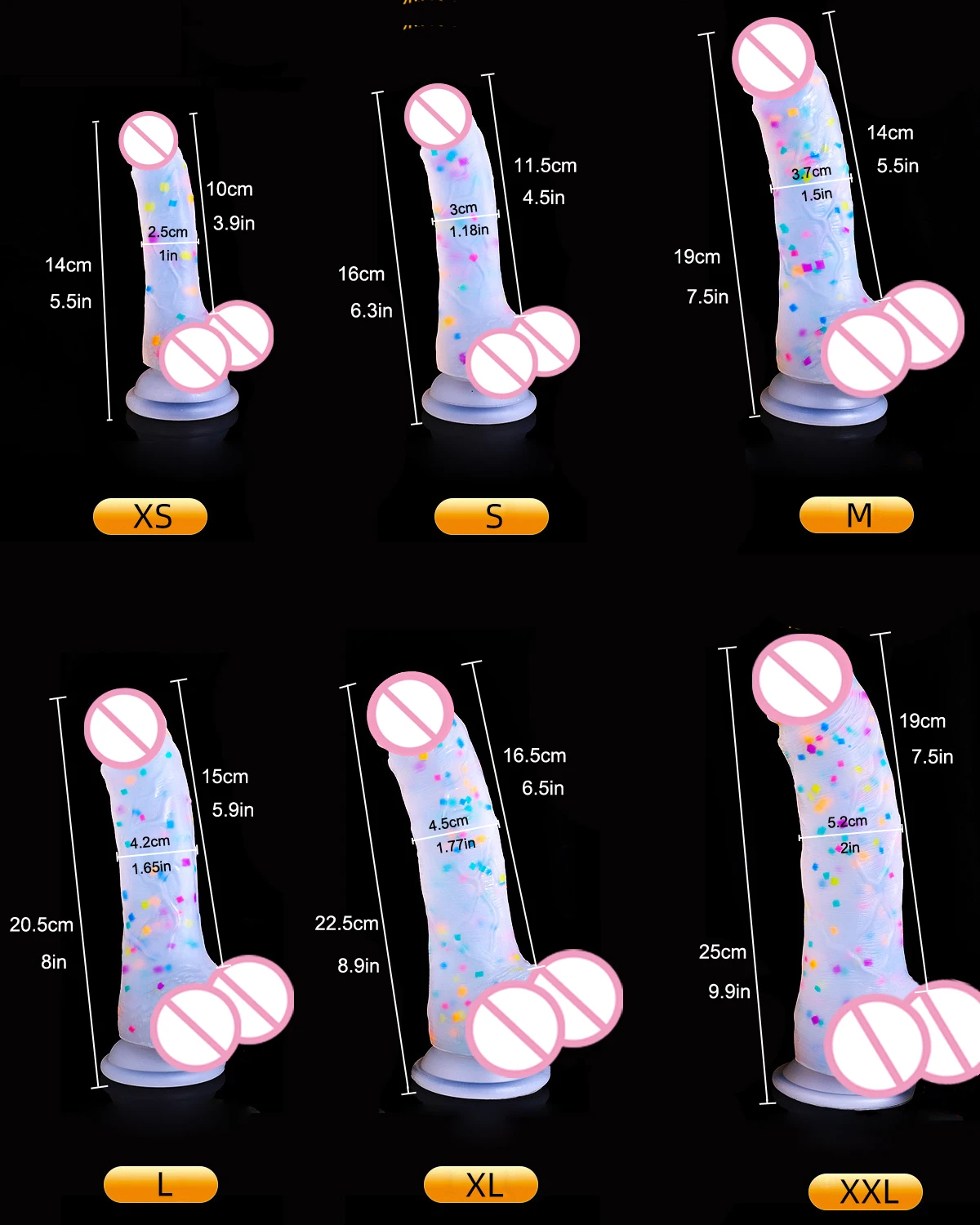 Confetti Dildo Realistic Clear Silicone Dildo, with Strong Suction Cup for Hands-Free Play, Realistic Penis for Women and Couple