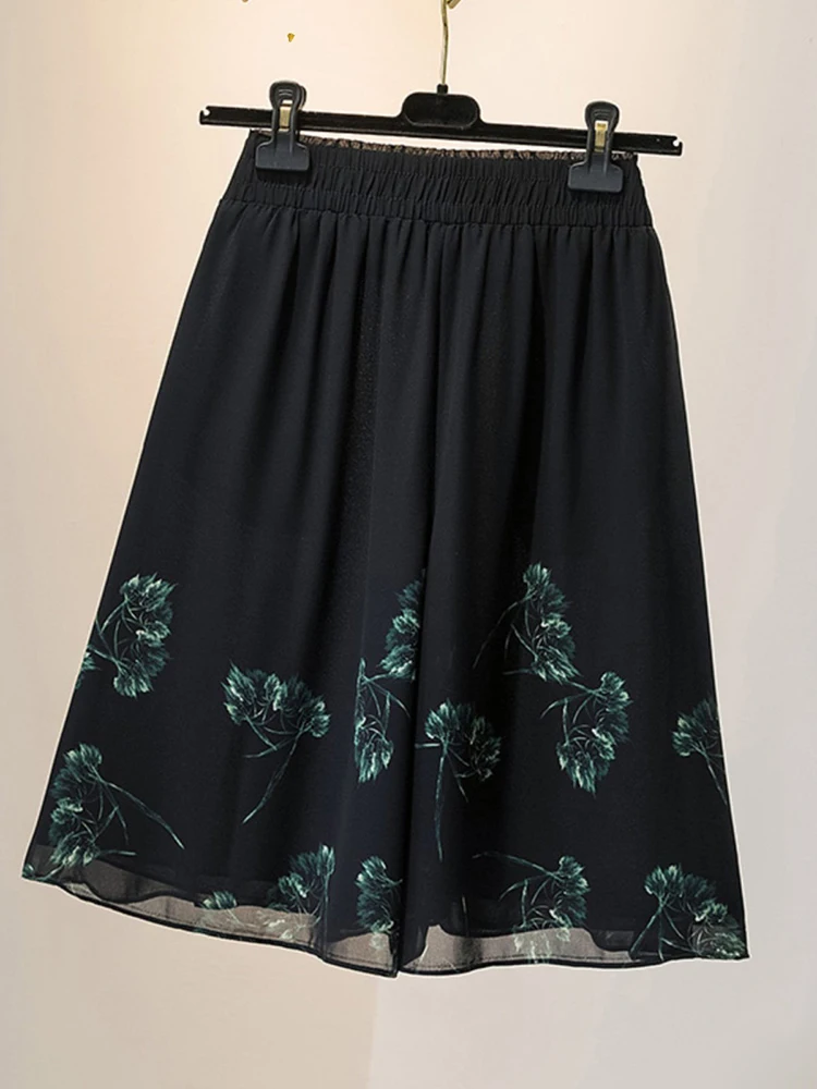 Women‘s High Waisted Wide Leg Chiffon Skorts Summer New Slimming Draped Mid-Length Printed Casual Elegant Flowy A-Line Skorts