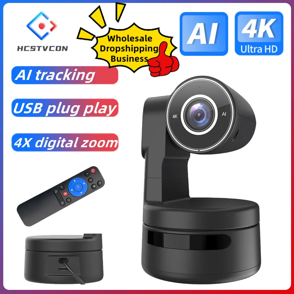 

4K PTZ Webcam AI Function with Mics Camera 4X Digital Zoom Auto Track Focus for Youtube Living Stream Online Meet Video Camera