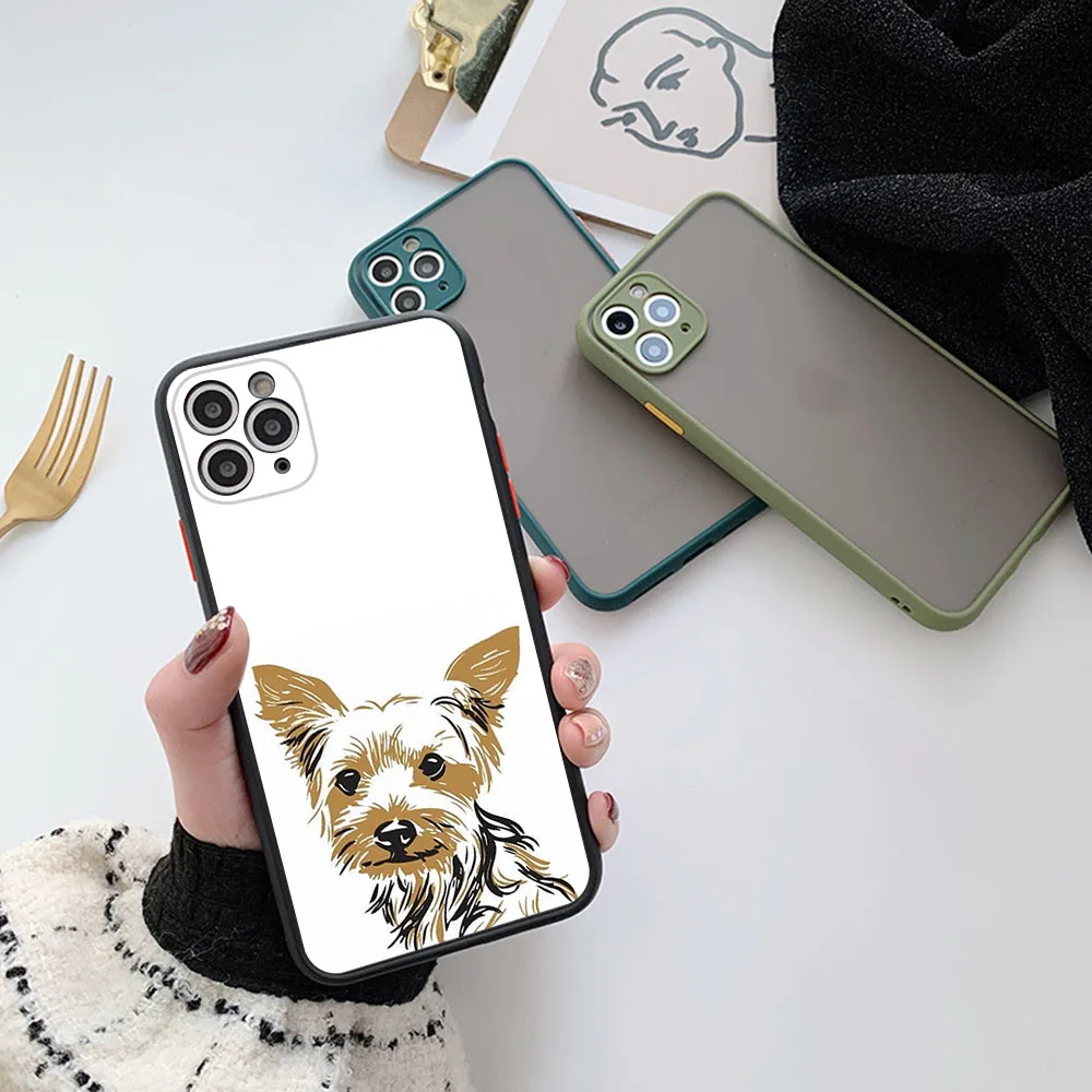 Skin Feel Translucent Phone Case For iPhone 16 Pro Max 15 14 13 12 11 7 8 Plus SE Mini XR Yorkshire Terrier Dog Frosted Cover