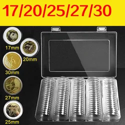 100 Pcs Coin Storage Cases Holder Clear Plastic Round Box For Coin Collection Protector 17/20/25/27/30/mm Coins Storage Box