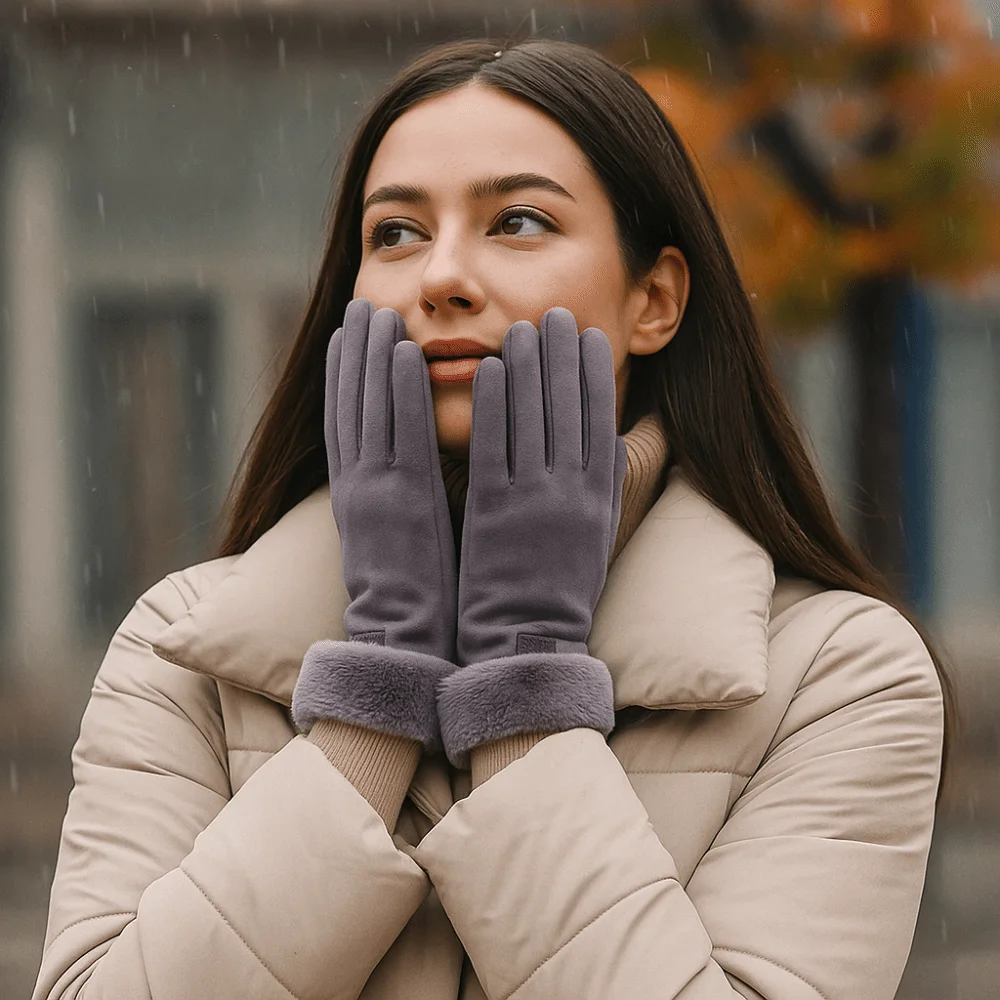 Thicked Windproof Suede Gloves Soft Touch Screen Sports Cycling Mittens Warm Comfortable Women Winter Gloves Outdoor