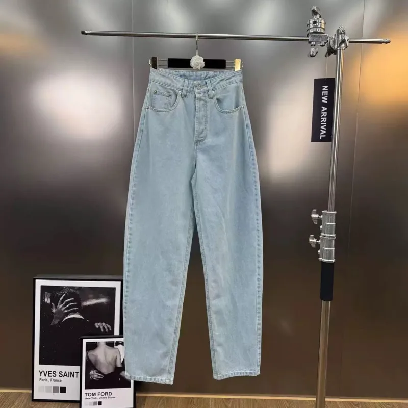 ANJY 2025 Early Autumn New Women Trendy V-String Cross Tie Chic Slimming Jeans Versatile Tide Straight Casual Denim Pants A13844