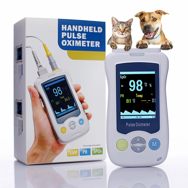 

Pet Cat Dog SPO2 PR TEMP Handheld Animal Veterinary Pulse Oximeter Medical Vital Signs Monitor