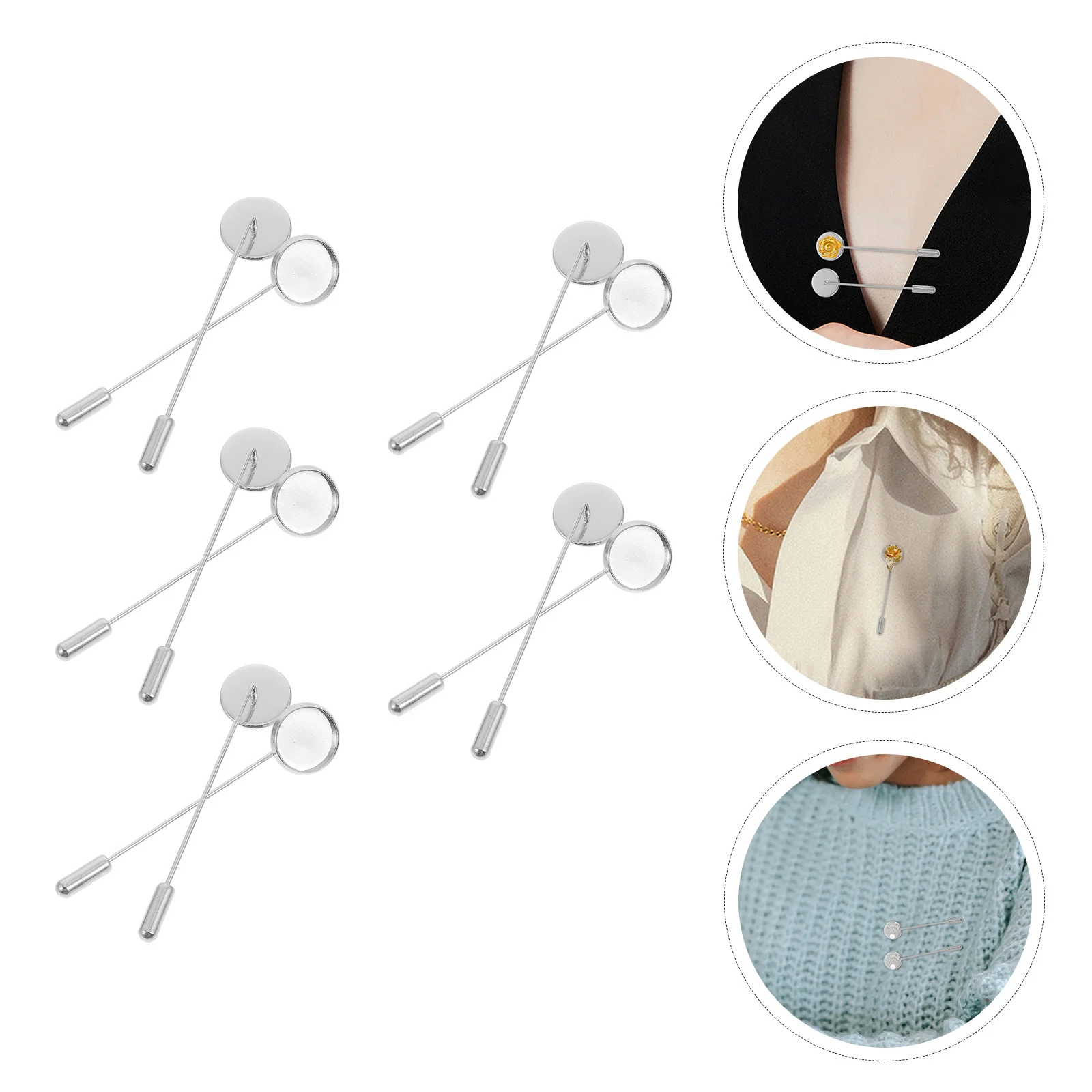 

10Pcs Alloy Brooch Pin Sticks Round Tray Lapel Base for DIY Badge Pin Craft Clothing Accessories Supply Breastpin Stick