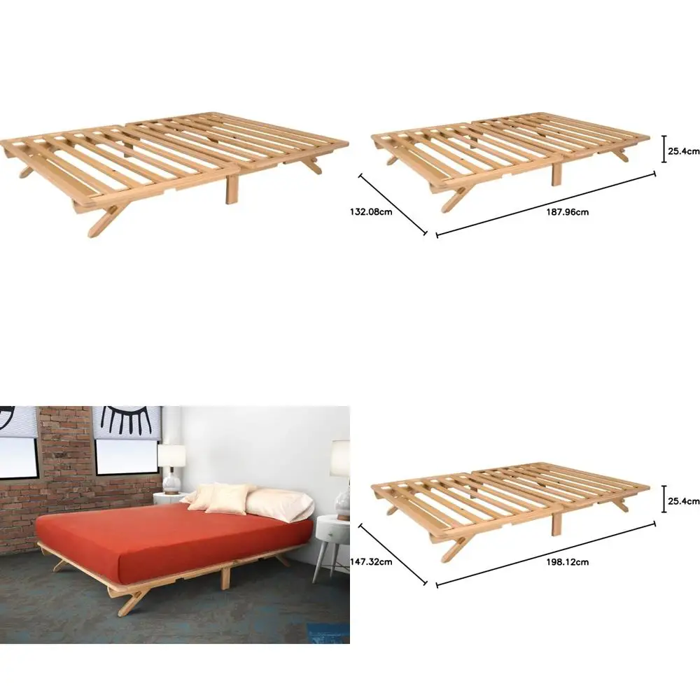 إطار سرير خشبي قابل للطي بحجم كوين - تصميم طبيعي بسيط - سهل التجميع