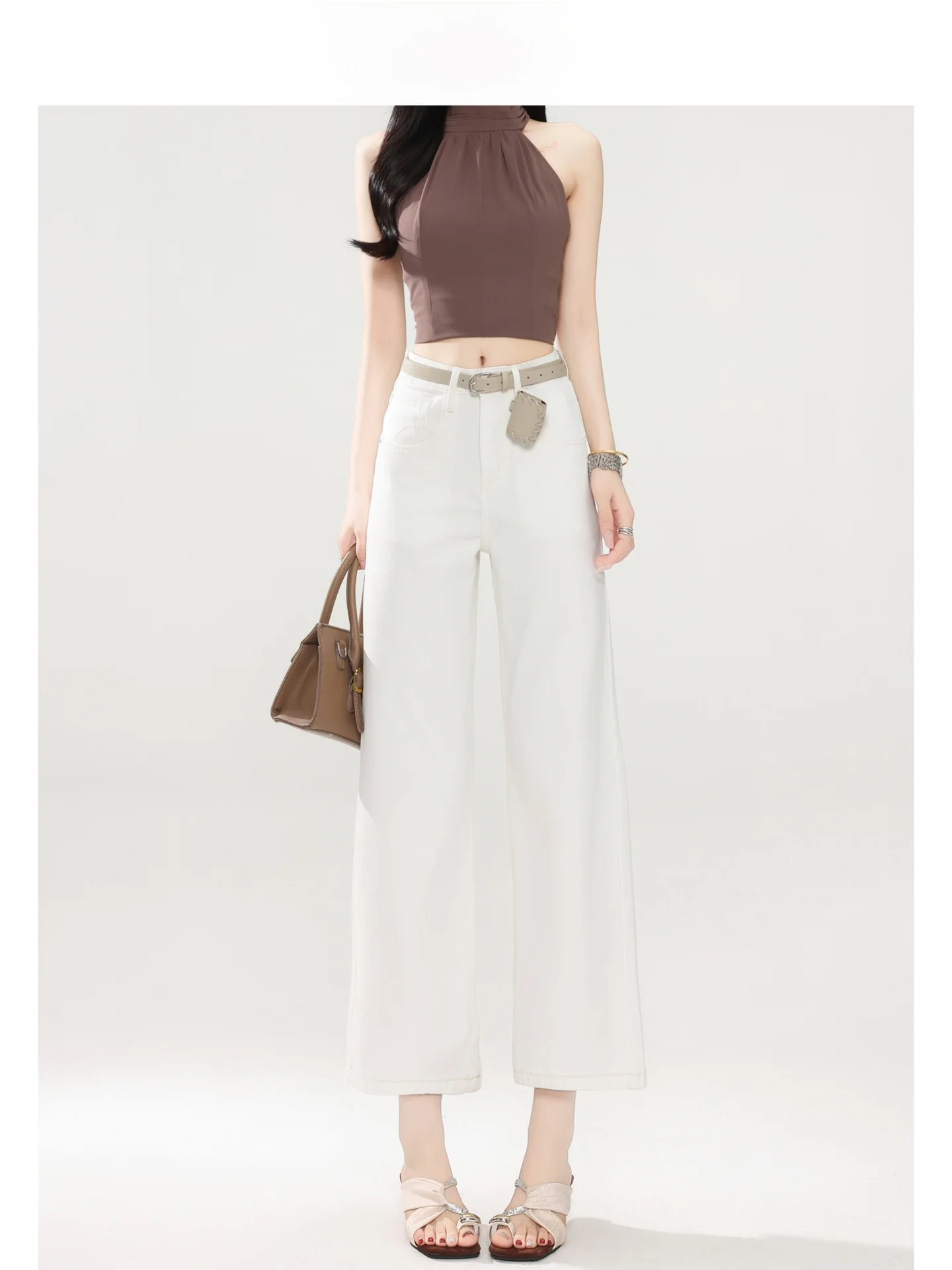 Calça Jeans Feminina de Cintura Alta Reta Cropped (Nove Décimos) para o Verão, Tamanho Pequeno, Efeito Emagrecedor, Estilo Baguete, Forever 21 Branca