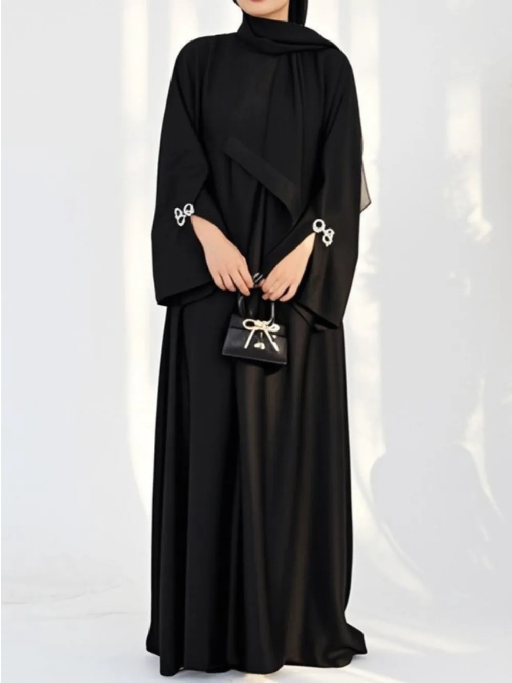 Eid Muslim Abaya for Women Bow Dresses Jalabiya Vestidos Split Sleeve Ramadan Morocco Dubai Long Robe Party Islam Kaftan 2025