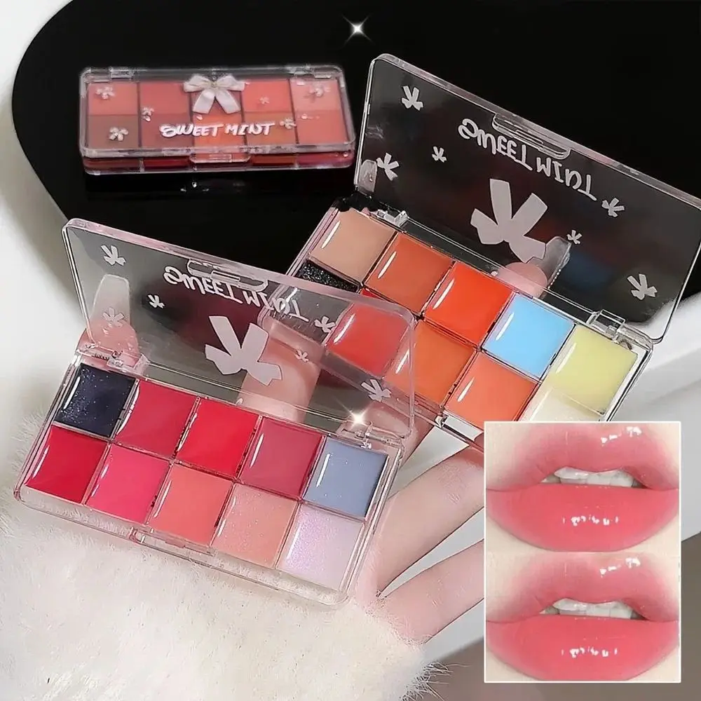 DIY Mixing Lip Color Jelly Lipgloss-Palette, 10-farbig, nicht klebende Tasse, feuchtigkeitsspendende Lippenstift-Palette, Wasserglanz, transparent