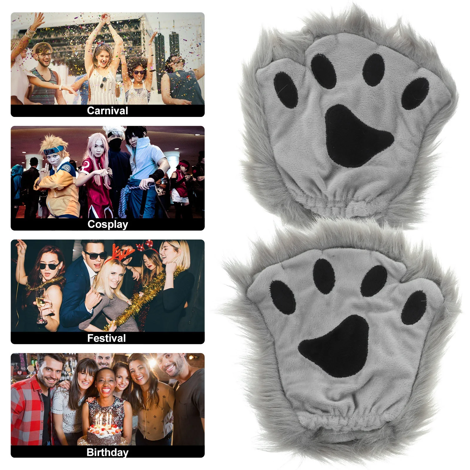 

Cute Animal Half-Finger Gloves Of Paws， Halloween Hand Mitten Furry Half Finger Paws Warm Mittens Halloween Cosplay Accessories