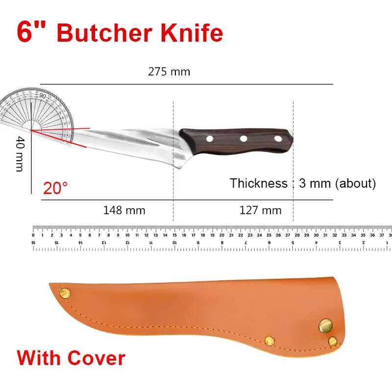 Boning Knife Cleaver Meat Cutting Carving Knife Wood Handle Sharp Chef Butcher Knife Multifunctional Kitchen Knife With Cover