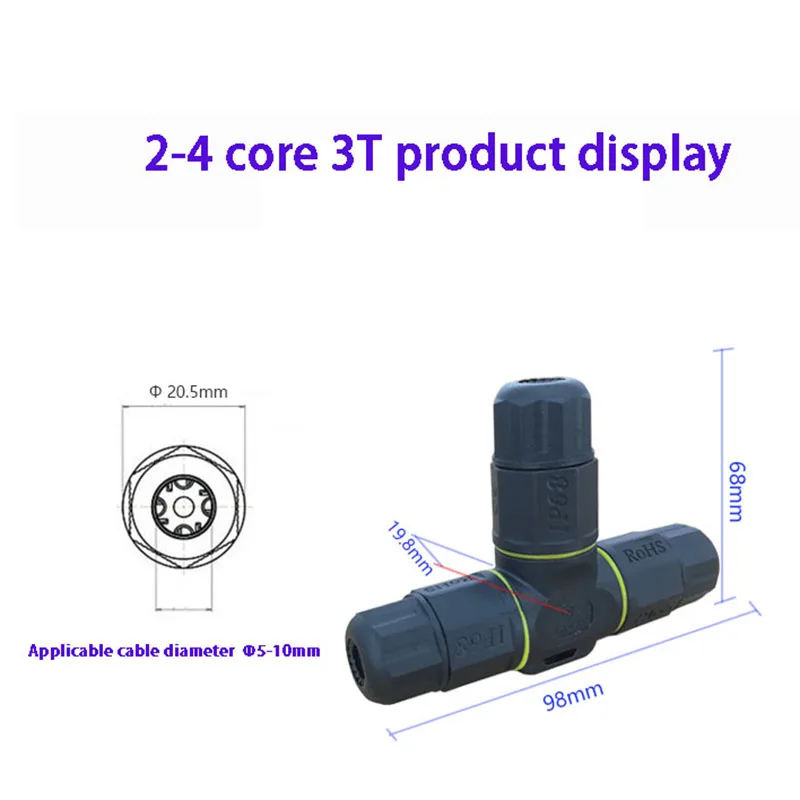 

T-Shape Waterproof Cable 3/4-Way Connector 2-4 Core Wire & Cable Glands Outdoor Engineering Electrical Wiring Adapter