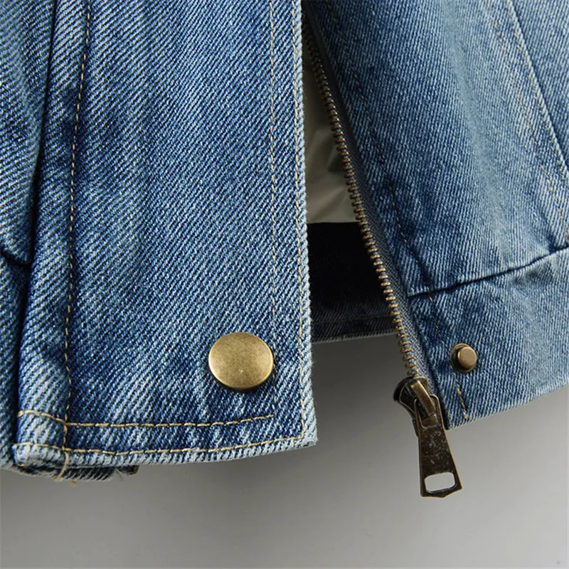 Winter Women Thick Warm Down Liner Blue Denim Jacket Faux Lambswool Lapel Long Sleeve Female Cowboy Outerwear Jaqueta Feminina