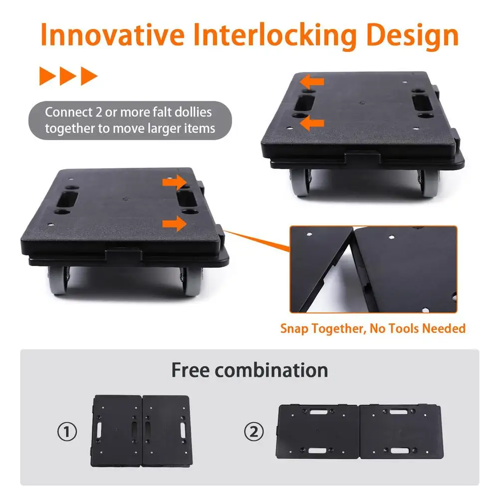 เฟอร์นิเจอร์ค่าเฉลี่ยดอลลี่ 4 ล้อ Heavy Duty 500lbs ความจุ Interlocking Design แบบพกพา Movers Cart 360 °   ความยืดหยุ่นที่แข็งแกร่ง