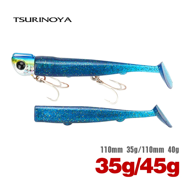 TSURINOYA Long Casting 2pcs T Tail Jig Head 110mm 35g 45g Saltwater Sinking HardBait High strength Flounder Seabass Fishing Lure