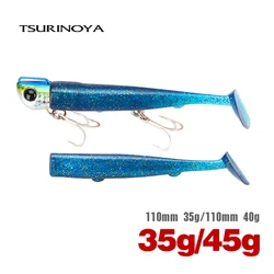 TSURINOYA Long Casting 2pcs T Tail Jig Head 110mm 35g 45g Saltwater Sinking HardBait High strength Flounder Seabass Fishing Lure