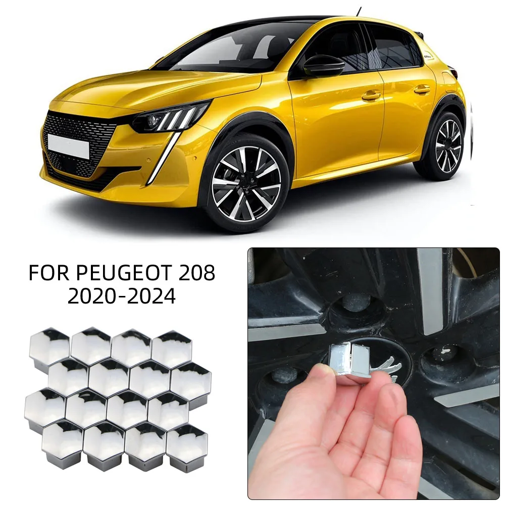 16PCS Wheel Screw Caps for Peugeot 208 E208 2020 2021 2022 2023 2024 Model Auto Interior Decoration Hub Cover Accessories