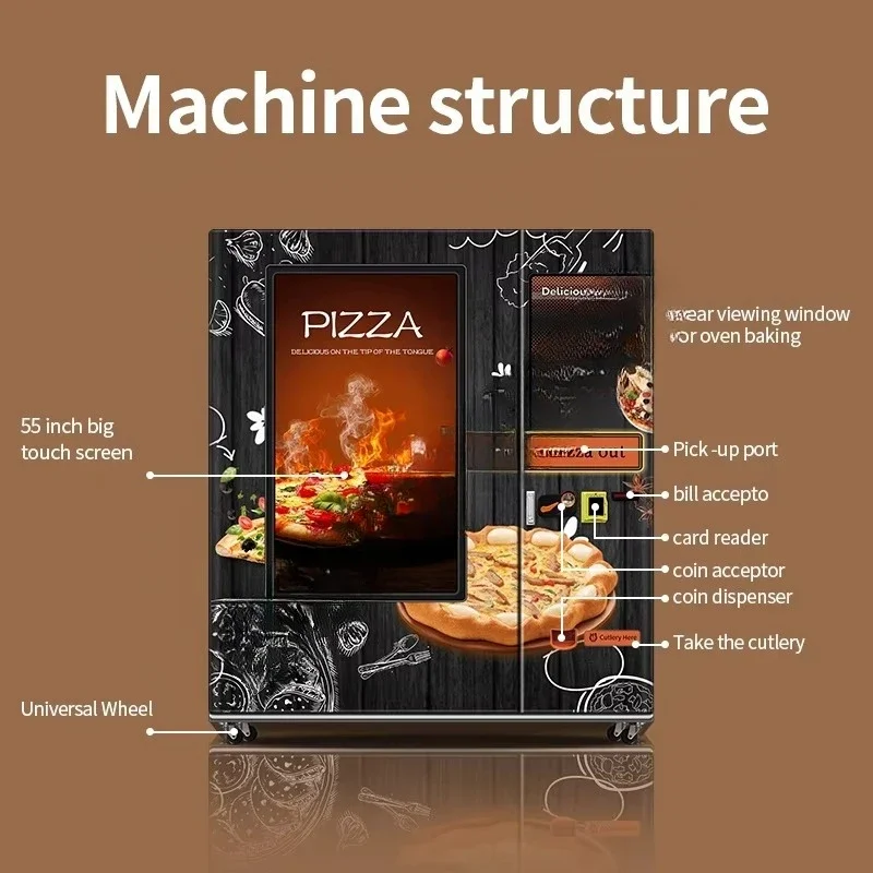 آلة بيع البيتزا التي يتم التحكم فيها بشاشة تعمل باللمس تجعل البيتزا الطازجة تلقائيًا مع لوحة عرض زجاجية #5